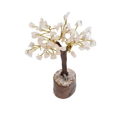 Mini árvore de quartzo rosa com base de madeira