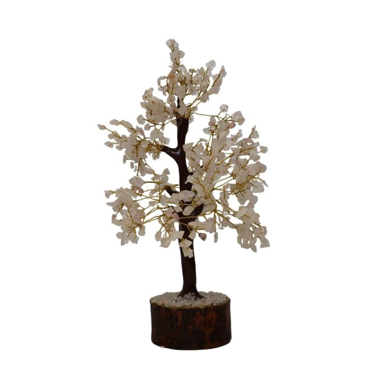 Albero di Quarzo Rosa Medio con Base in Legno