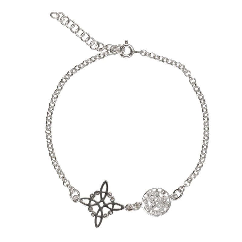 Bracciale Nodo di Strega e Tetragramma Piccolo in Argento Sterling 925