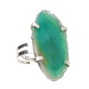 Silver Plated Dyed Green Agate Ring