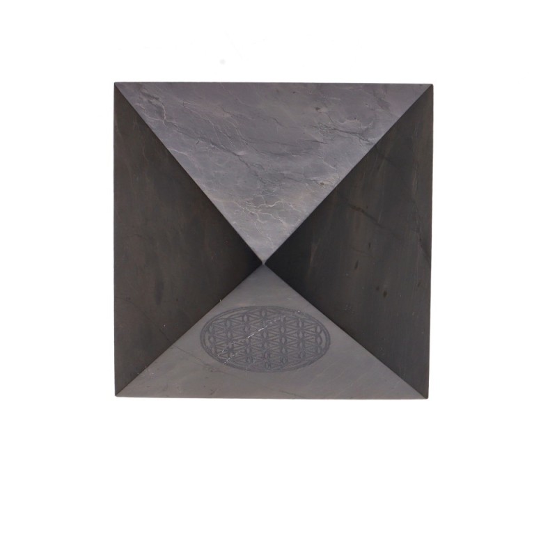 Piramide di Shungite Lucidata con Fiore della Vita 5x5cm