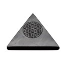 Pirâmide de shungite polida com flor da vida 5x5cm