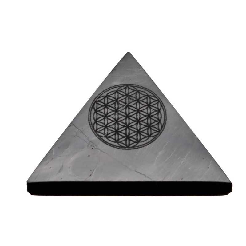 Piramide di Shungite Lucidata con Fiore della Vita 5x5cm