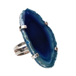 Anello in Agata Blu Tinta con Bagno d'Argento