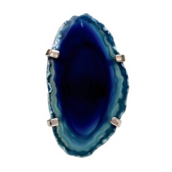Anello in Agata Blu Tinta con Bagno d'Argento