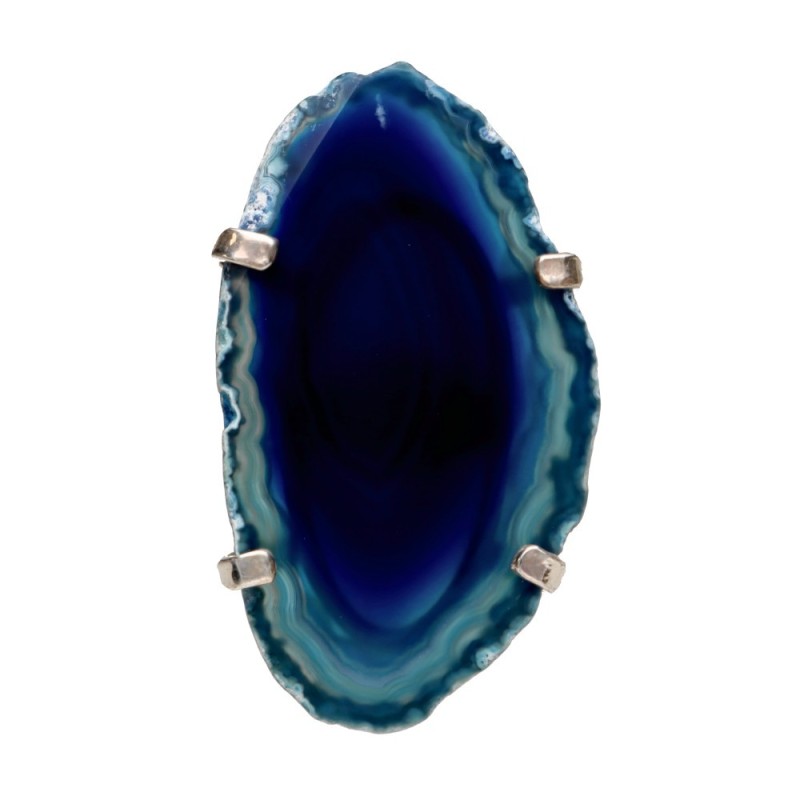 Anello in Agata Blu Tinta con Bagno d'Argento