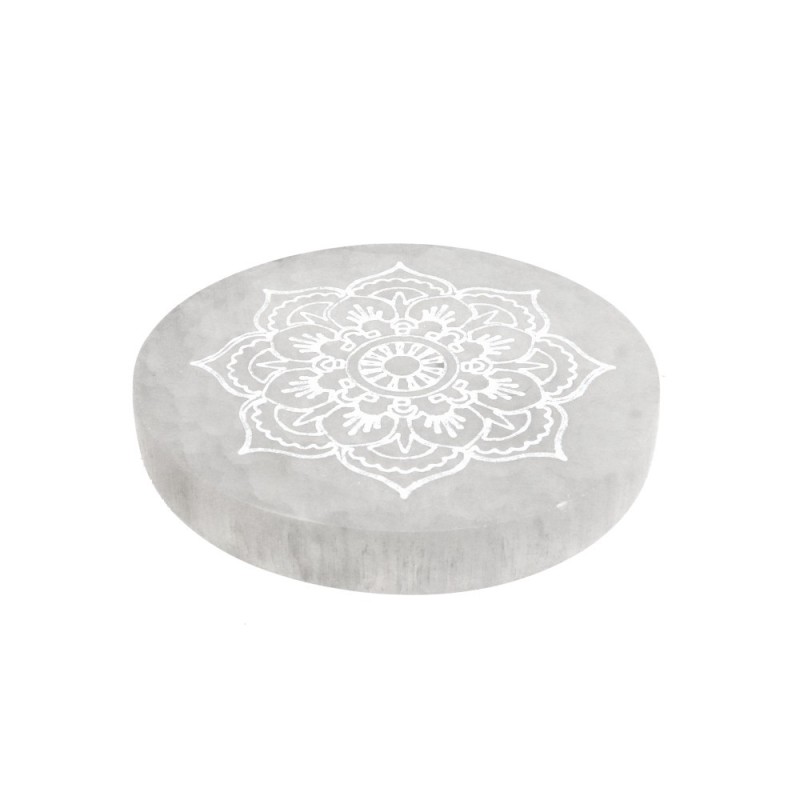 Piastra Circolare di Selenite Fiore Geometrico Extra