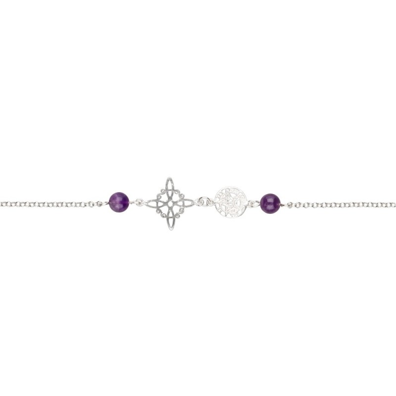 Bracciale Nodo di Strega e Tetragramma con Ametista in Argento Sterling 925
