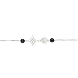 Pulseira nó de bruxa e Tetragrammaton com jato em prata de lei 925