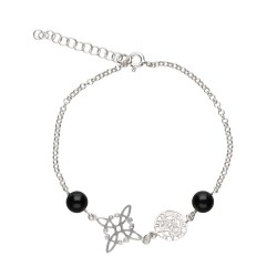 Pulseira nó de bruxa e Tetragrammaton com jato em prata de lei 925