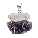 Pendentif Quartz avec Druse d'Améthyste en Plaqué Argent