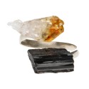 Anello in Tormalina e Citrino Grezzo in Argento