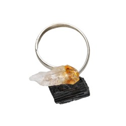 Anello in Tormalina e Citrino Grezzo in Argento