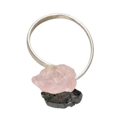 Anillo de Turmalina y Cuarzo Rosa en Bruto de Plata