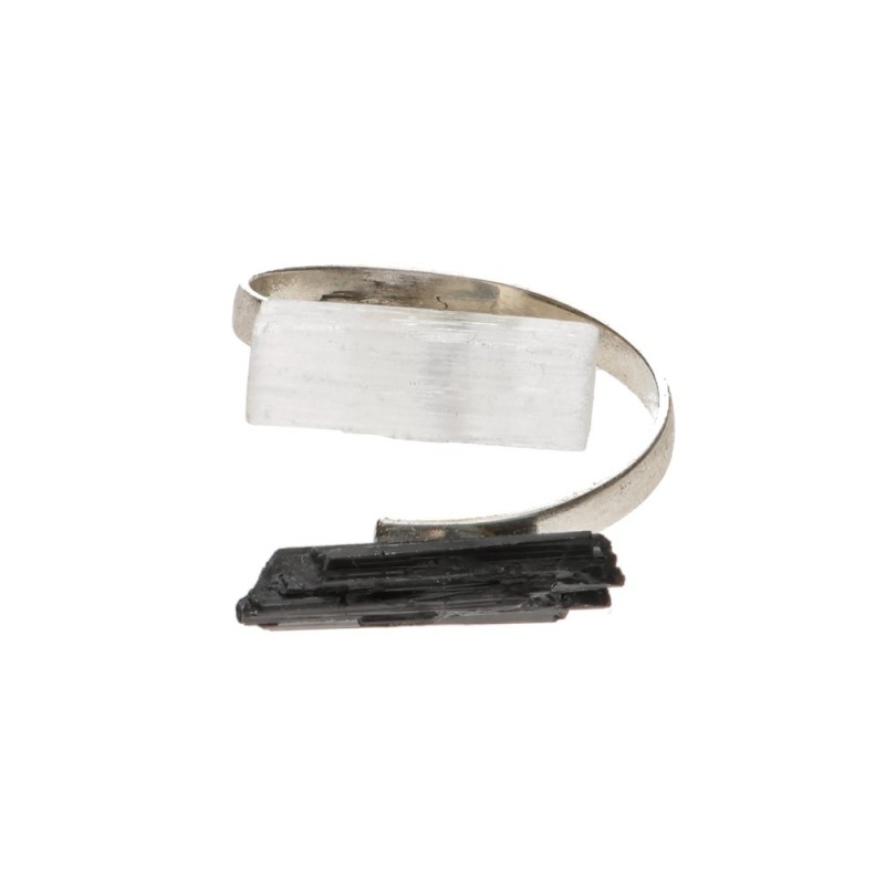 Anello in Tormalina e Selenite Grezza in Argento