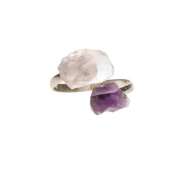 Anello di Ametista e Quarzo Rosa Grezzo in Argento