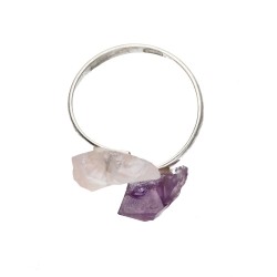 Anillo de Amatista y Cuarzo Rosa en Bruto Plata de Ley