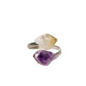 Anillo de Amatista y Citrino en Bruto Plata de Ley