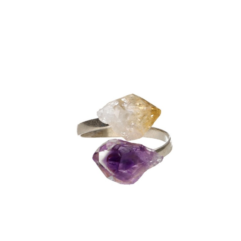 Anello in Amatista e Citrino Grezzo in Argento