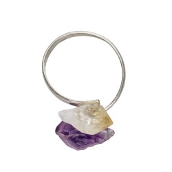 Anello in Amatista e Citrino Grezzo in Argento