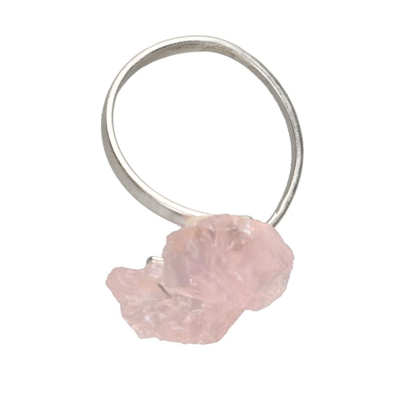 Anello in Quarzo Rosa Grezzo in Argento