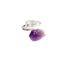 Anello in Amatista e Quarzo Grezzo in Argento