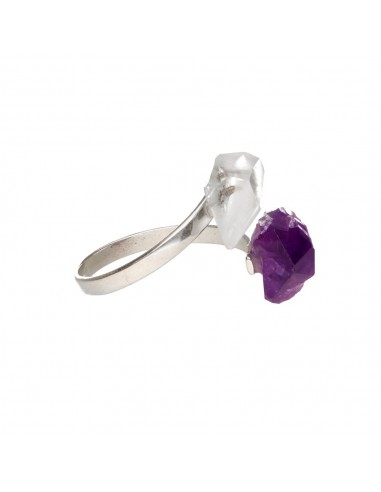 Anello di Ametista e Quarzo in Bruto...