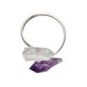 Anello in Amatista e Quarzo Grezzo in Argento