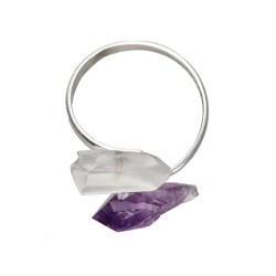 Anello in Amatista e Quarzo Grezzo in Argento