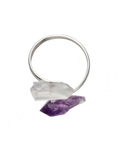 Anello di Ametista e Quarzo in Bruto...