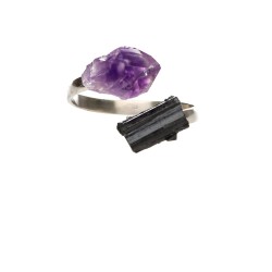 Anello in Tormalina e Ametista Grezza in Argento