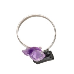 Anello in Tormalina e Ametista Grezza in Argento