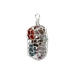 Ciondolo a forma di cesta con 7 chakra in bagno d'argento