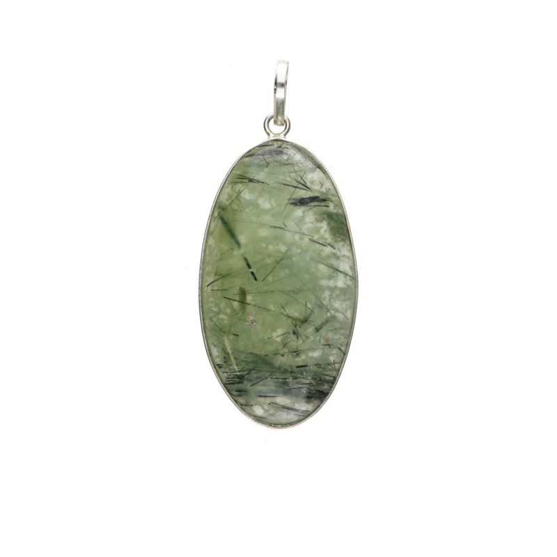 Pendente Cabochon di Prehnite in Bagno d'Argento