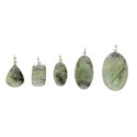 Pendentif Cabochon de Prehnite en Plaqué Argent