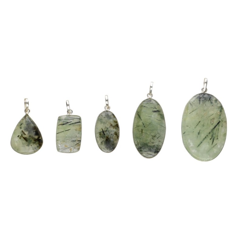 Pendente Cabochon di Prehnite in Bagno d'Argento