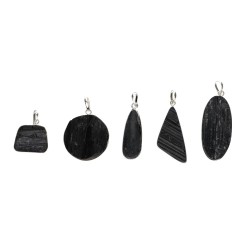 Pendente Cabochon di Tormalina Nera in Bagno d'Argento