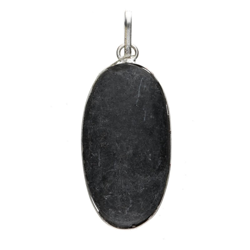 Pendente Cabochon di Tormalina Nera in Bagno d'Argento