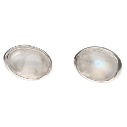 Orecchini a Bottone in Pietra di Luna Ovale in Argento Sterling 925