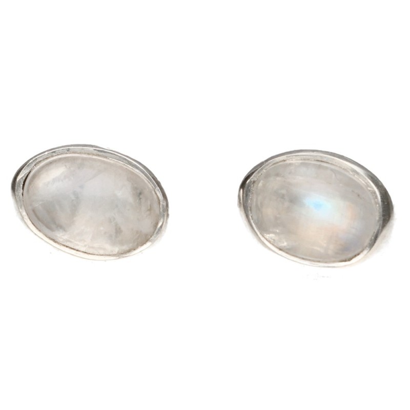 Orecchini a Bottone in Pietra di Luna Ovale in Argento Sterling 925