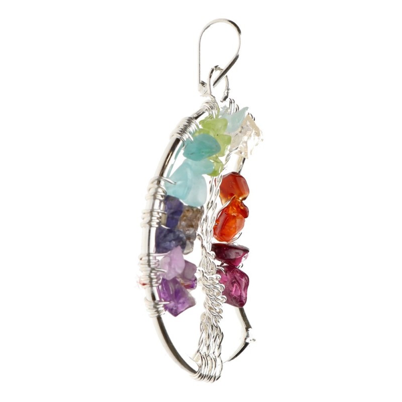 Ciondolo Luna con Albero della Vita dei Chakra in Bagno d'Argento