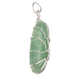 Pendente in Quarzo Verde Albero della Vita Rodato in Bagno d'Argento