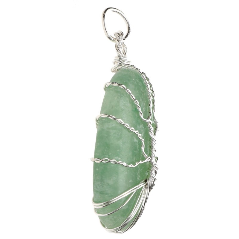 Pendente in Quarzo Verde Albero della Vita Rodato in Bagno d'Argento