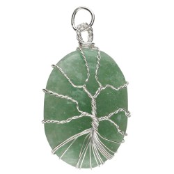 Pendente in Quarzo Verde Albero della Vita Rodato in Bagno d'Argento