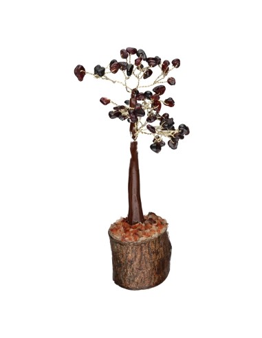 Mini arbre à grenats avec base en bois