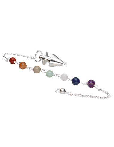 Pendule cône argenté avec chakras