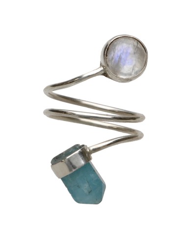 Anillo de Aguamarina y Piedra Luna en...