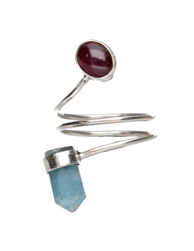 Bague en argent 925 avec rubis et...