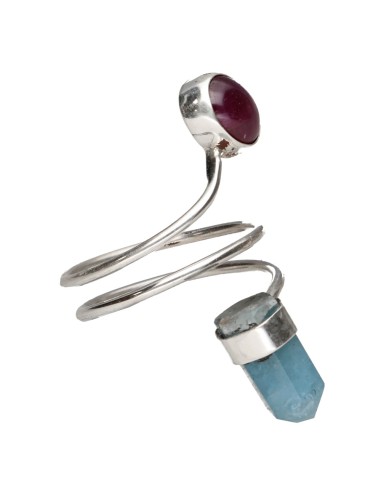 Anello di rubino e acquamarina in...