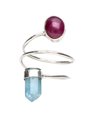 Aquamarine and Ruby Ring in 925...